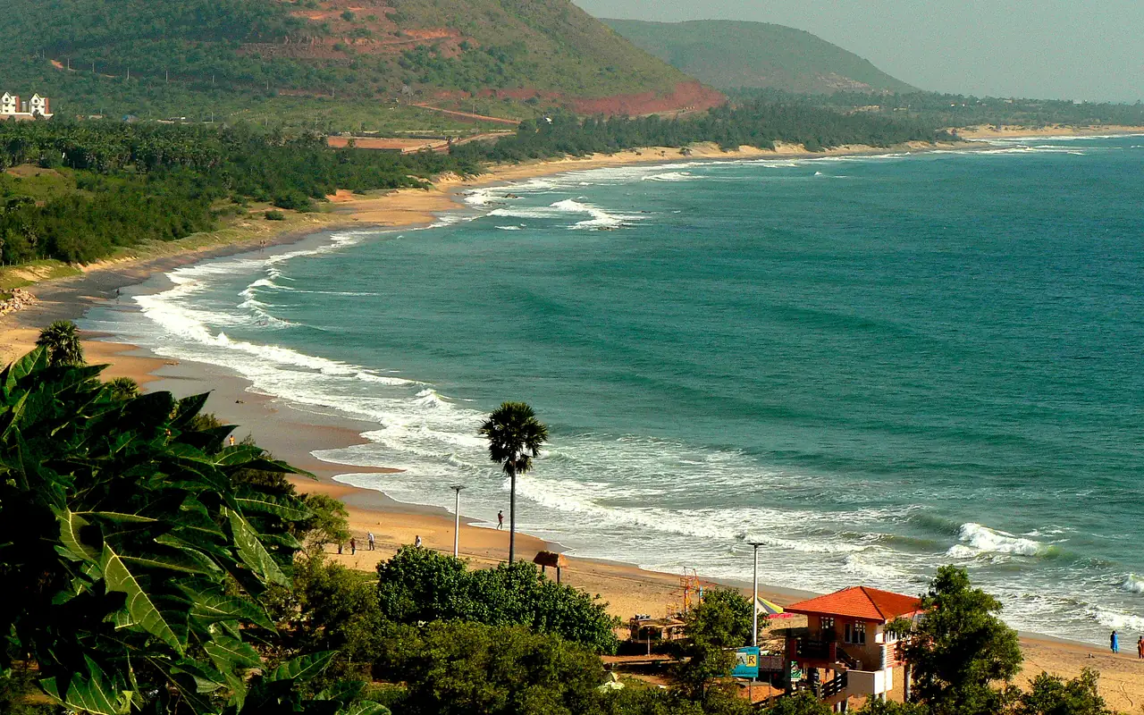 The coastline at Rushikonda Beach in Visakhapatnam