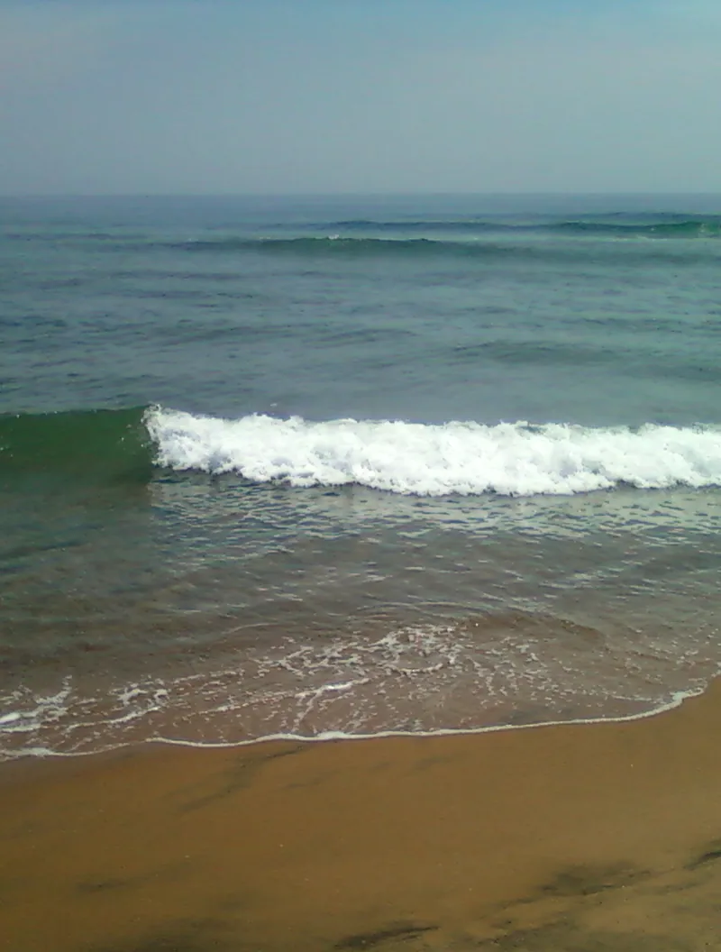 Waves reaching the shore at Bheemili Beach in Visakhapatnam district