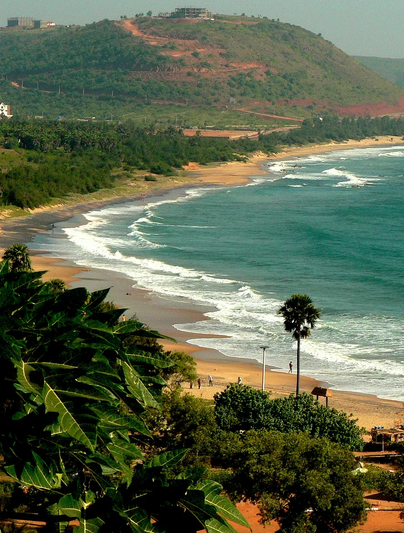 A shoreline view of Rushikonda Beach in Visakhapatnam