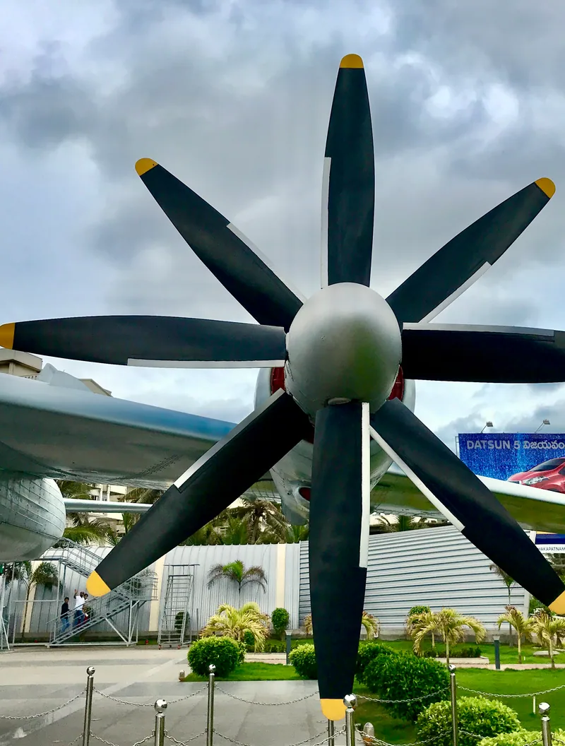 The propeller of a TU-142 aircraft displayed at its museum on Visakhapatnam beach